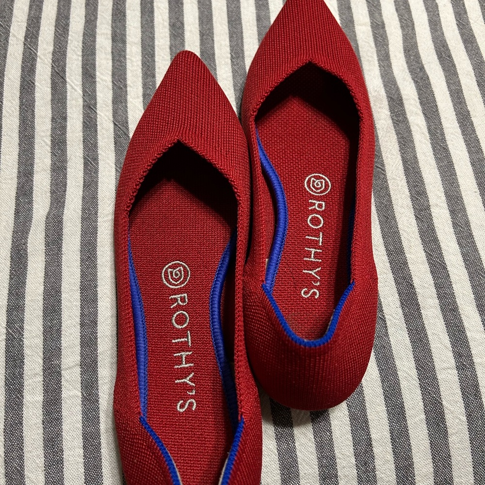 Rothy's Red Flats with Blue Trim